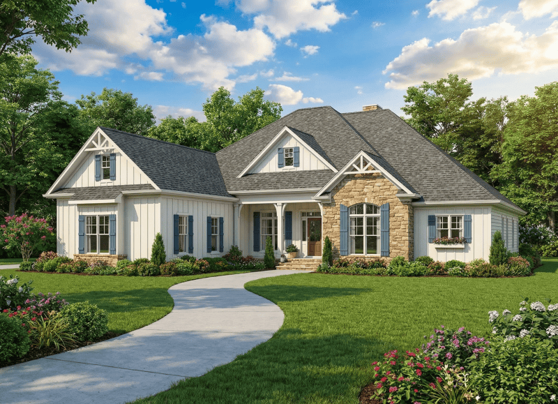 4-Bedroom, 2405 Sq Ft Craftsman Home Plan - 153-1885 - Main Exterior