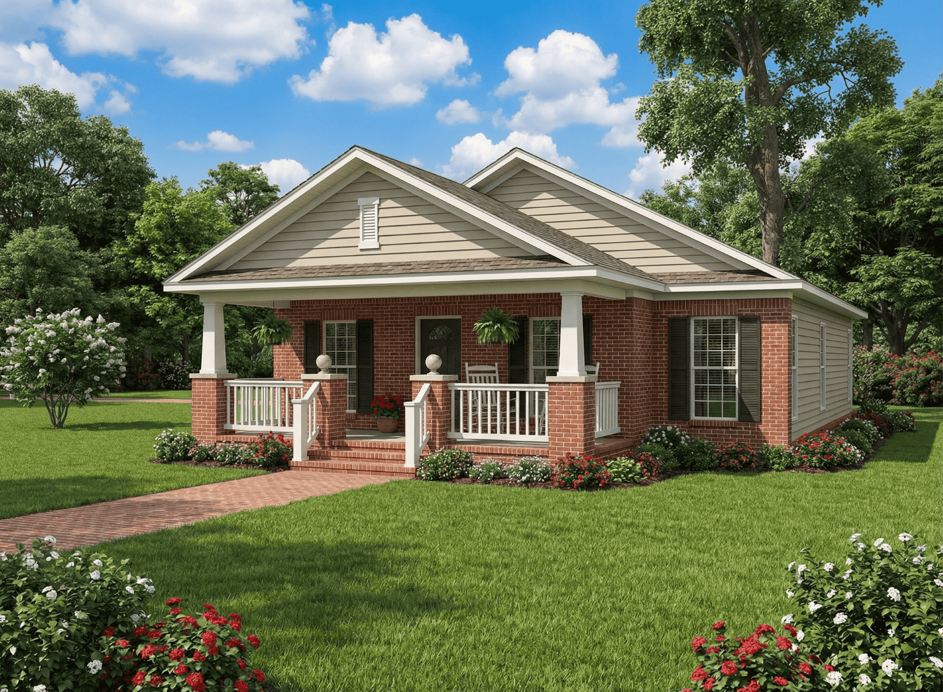3-Bedroom, 1256 Sq Ft Bungalow Home Plan - 153-1895 - Main Exterior
