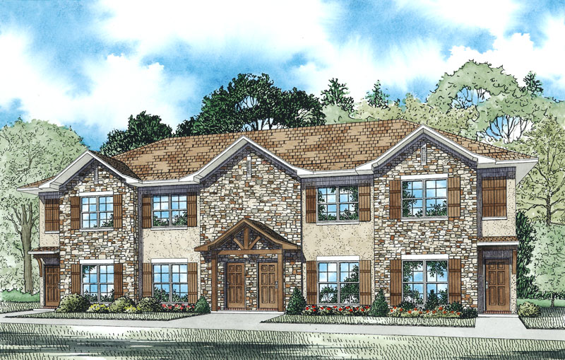 2-Bedroom, 1040 Sq Ft Per Unit - 4-Unit Multi-Unit House - Plan #153-1948 - Front Exterior