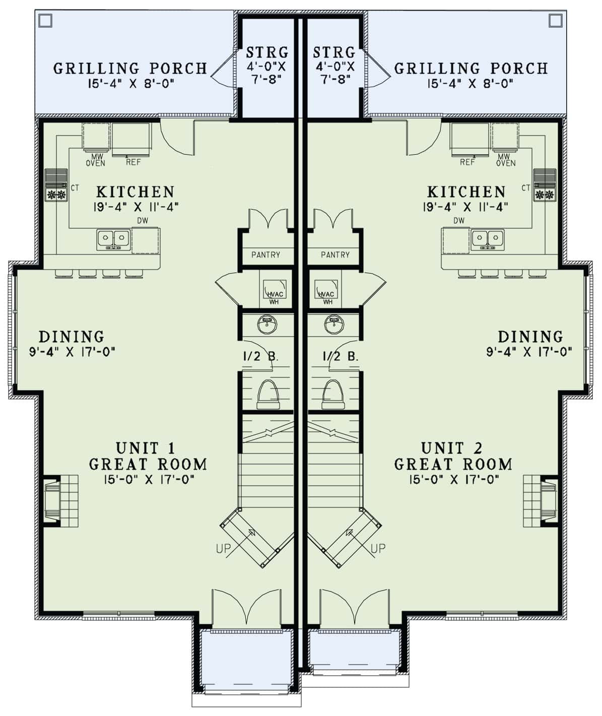 Duplex/Multi-Unit House Plan #153-1998: 2 Bedrm, 1510 Sq Ft Per Unit Home