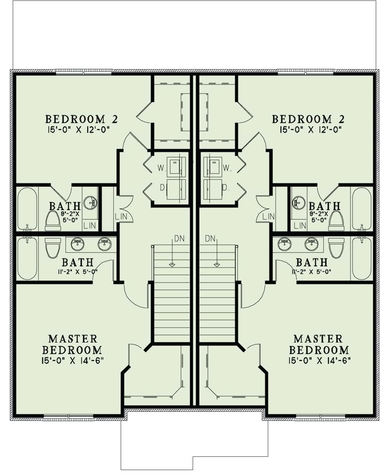 Duplex/Multi-Unit House Plan #153-1998: 2 Bedrm, 1510 Sq Ft Per Unit Home