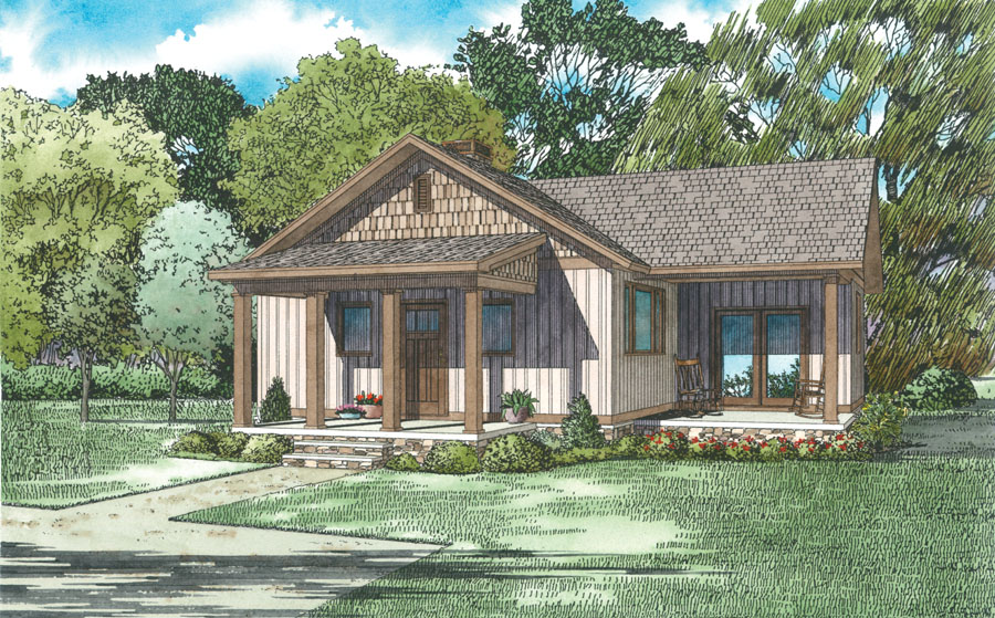 2-Bedroom, 859 Sq Ft Small House Plans - 153-2045 - Front Exterior