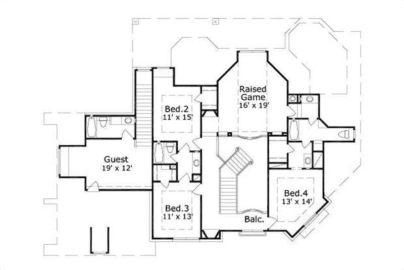 HOME PLAN NUMBER 11186 SECOND LEVEL FLOOR PLAN