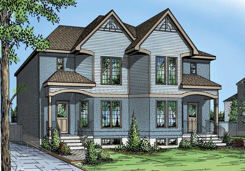 3-Bedroom, 1266 Sq Ft Multi-Unit Home Plan - 157-1030 - Main Exterior