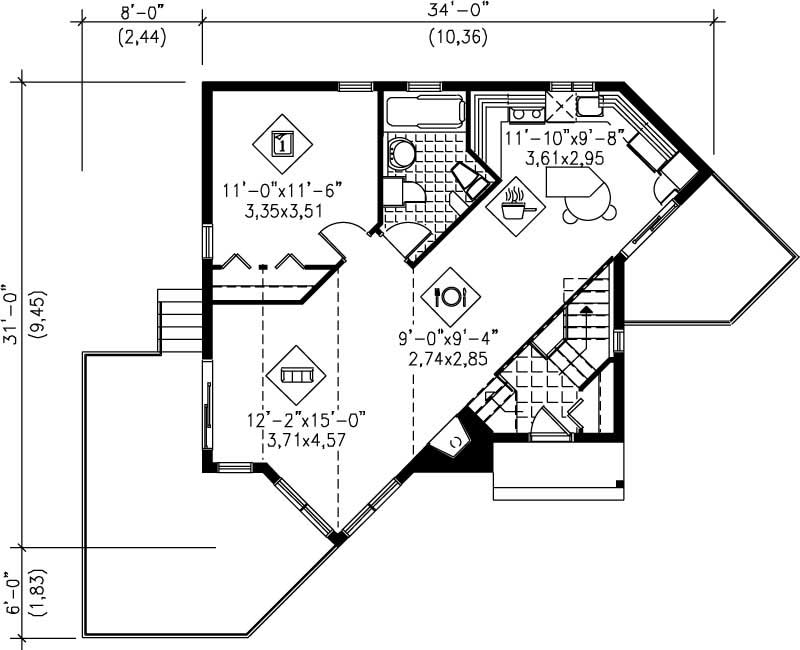 Country House Plan - 1 Bedrms, 1.0 Batj - 772 Sq Ft - Plan #157-1482