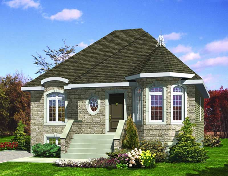 3-Bedroom, 1008 Sq Ft Bungalow House Plan - 158-1040 - Front Exterior