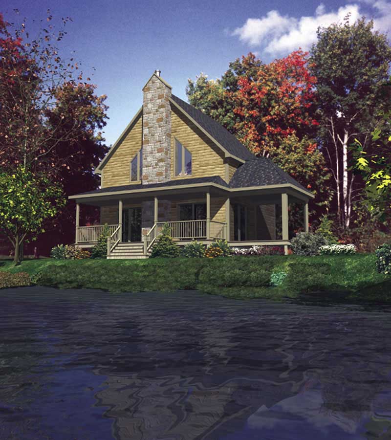 3-Bedroom, 1344 Sq Ft Log Cabin House Plan - 158-1058 - Front Exterior