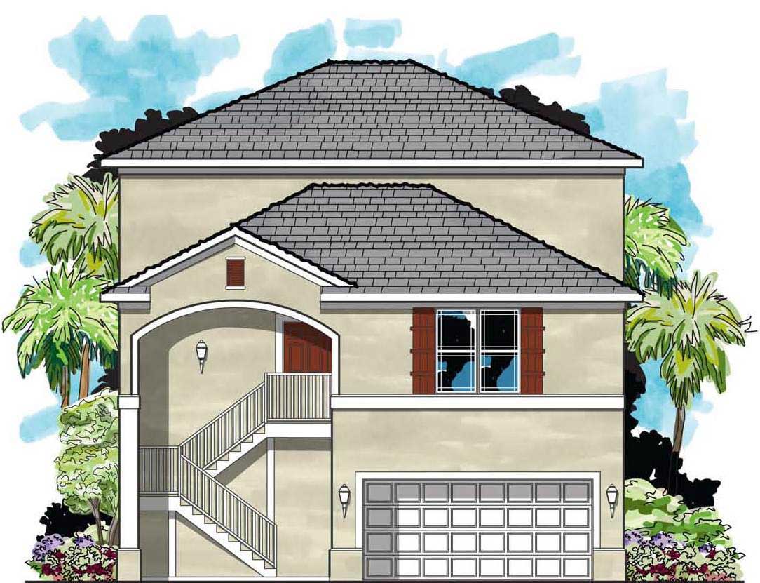 3-Bedroom, 1992 Sq Ft Mediterranean House Plan - 159-1054 - Front Exterior