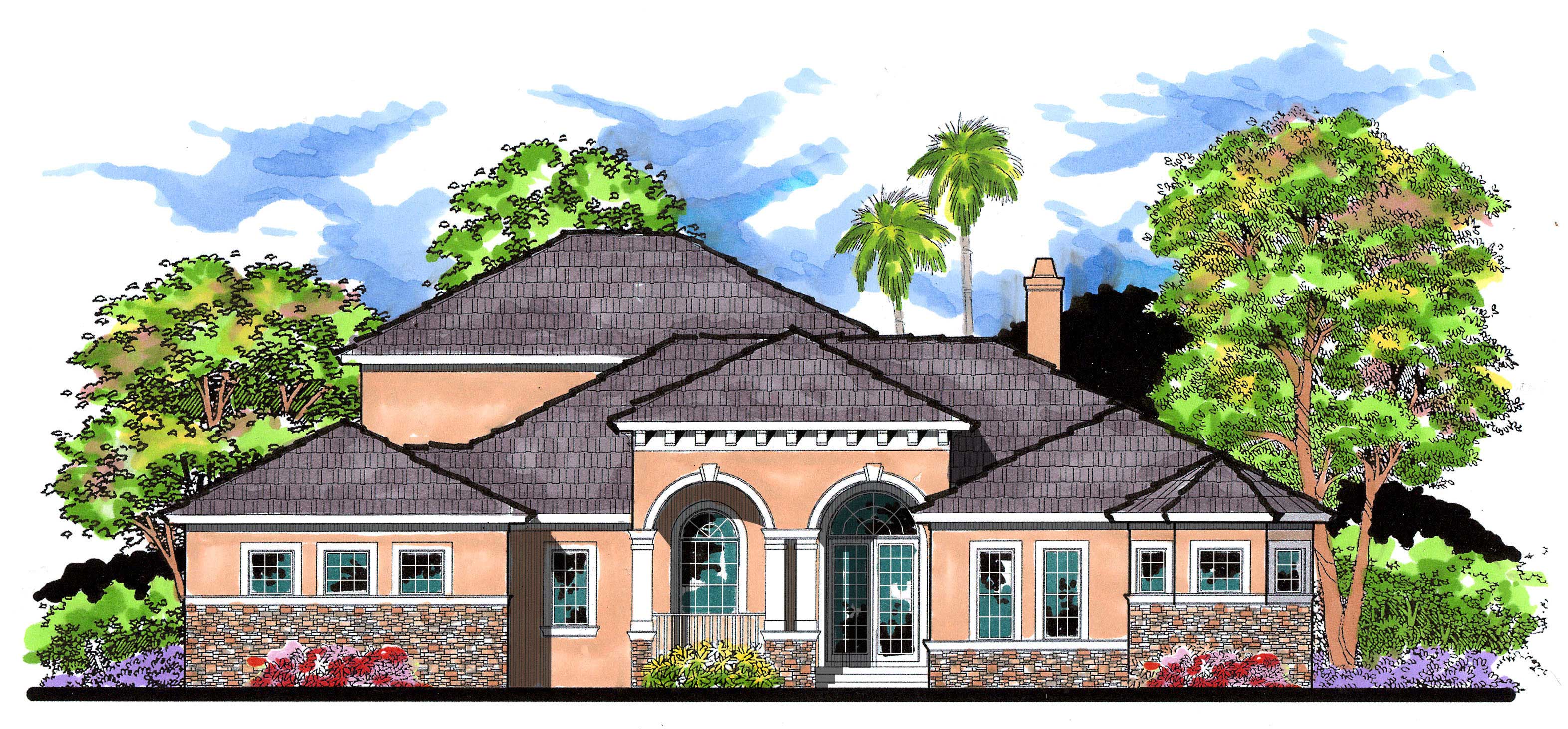 4-Bedroom, 3783 Sq Ft Mediterranean Home Plan - 159-1088 - Main Exterior