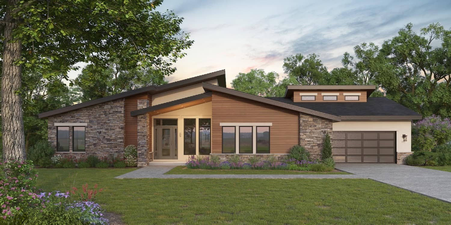 2-3-Bedroom, 2536-3812 Sq Ft Contemporary House Plan - 161-1162 - Front Exterior