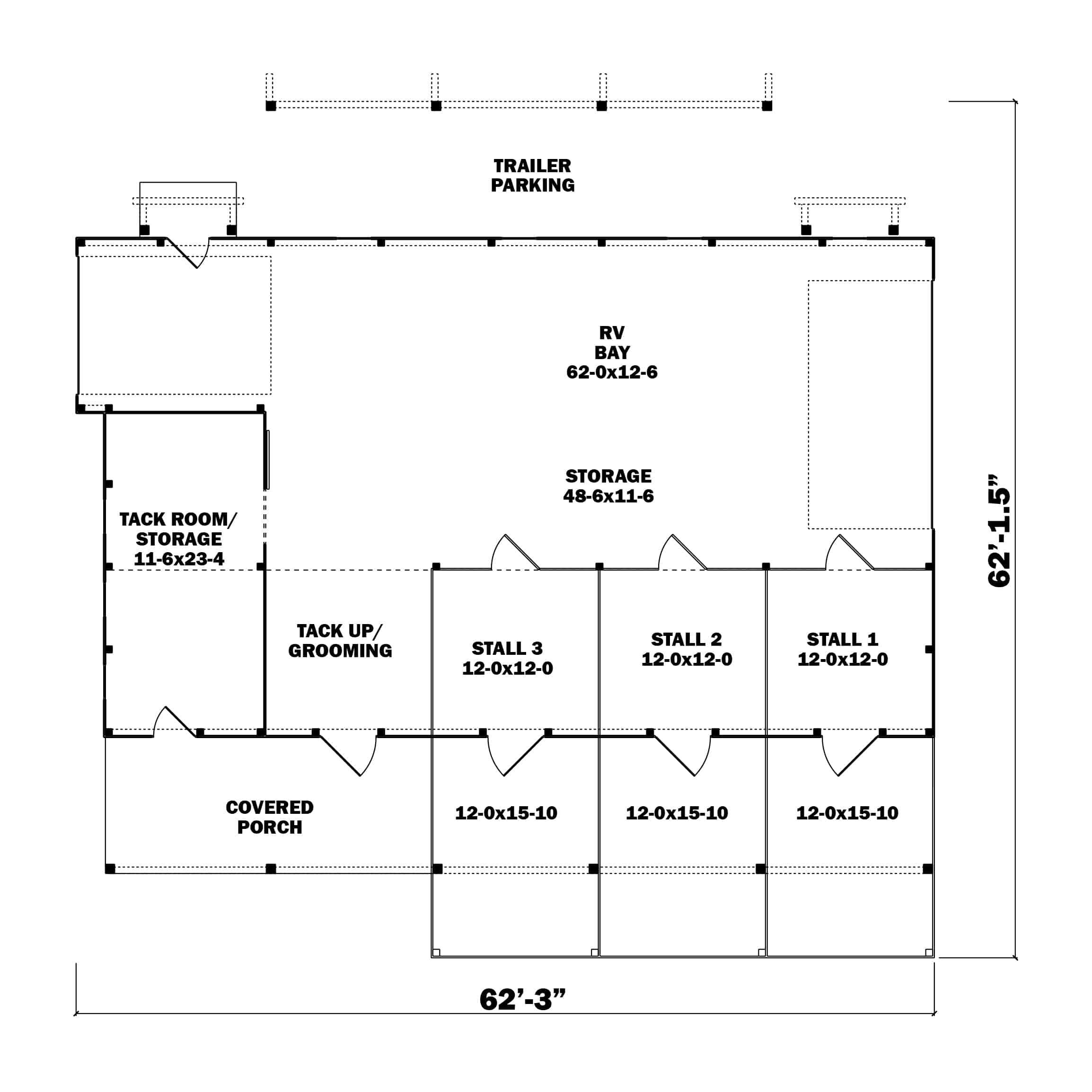 Rustic Barn with 3 Horse Stalls & RV Space, 2185 Sq Ft - #161-1175