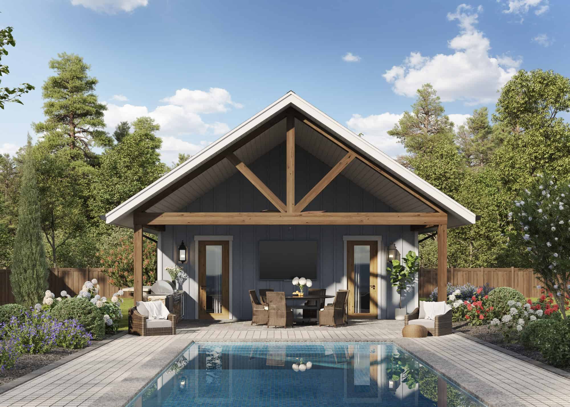 Poolhouse Modern Farmhouse Plan, 364 Sq Ft | Plan #161-1242