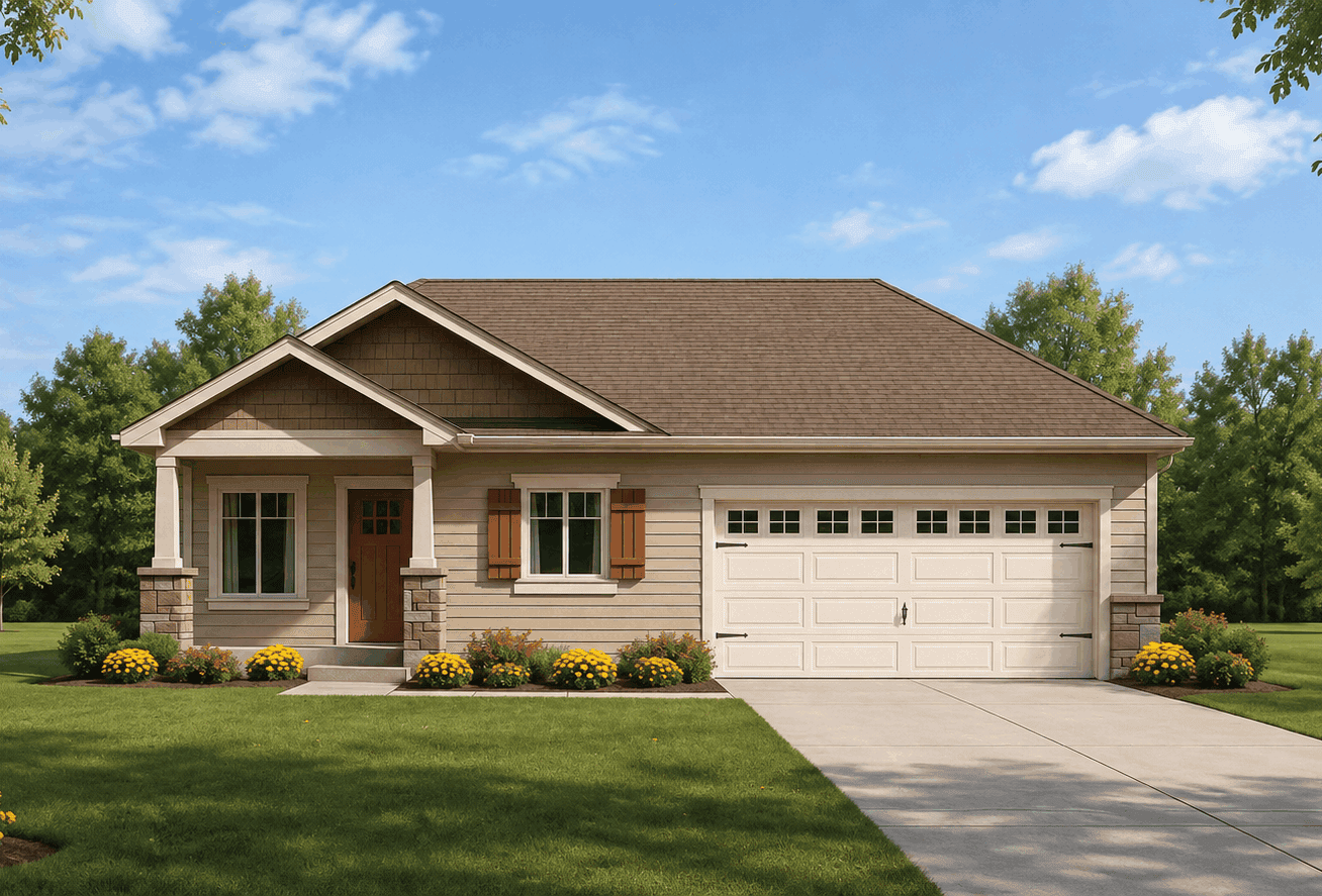 Craftsman house elevation with covered front porch, mixed exterior materials, and gable roofline; 4-bedroom, 1,824 sq ft - Plan #162-1128.