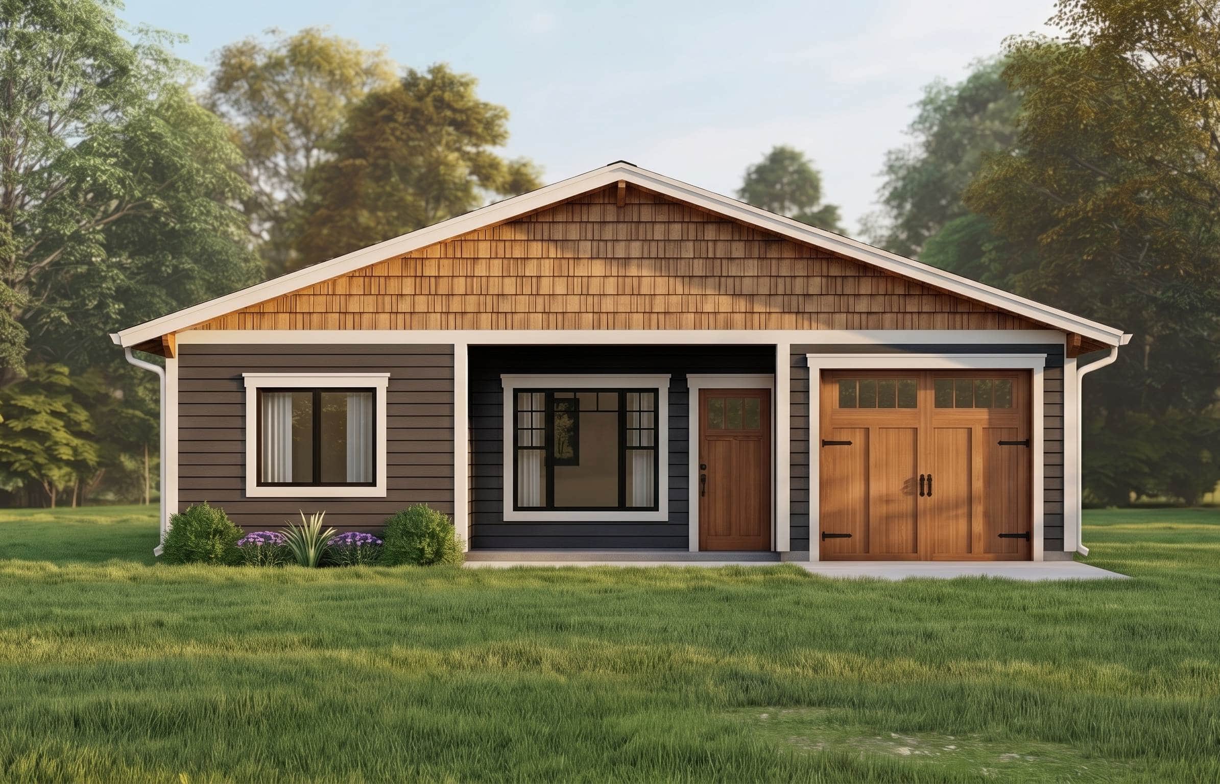Craftsman home with covered front porch, lap siding, gable roofline, and front-entry garage. 2 beds, 964 sq ft - Plan #162-1129.