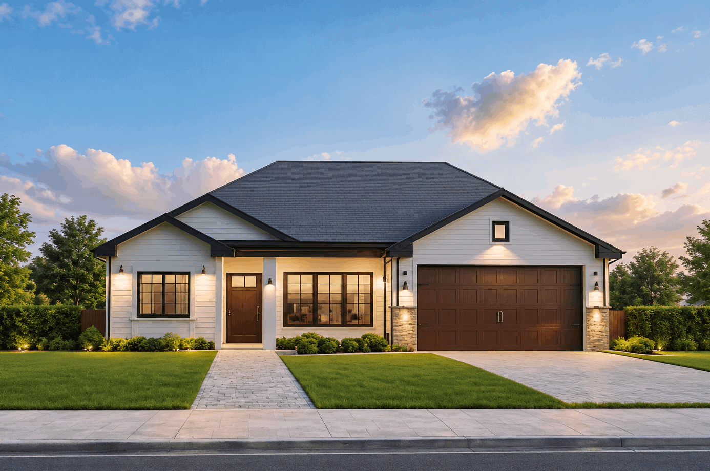 Traditional stone cottage facade with gable porch, lap siding details, and front-entry garage. 3 beds, 1,079 sq ft - Plan #162-1134.