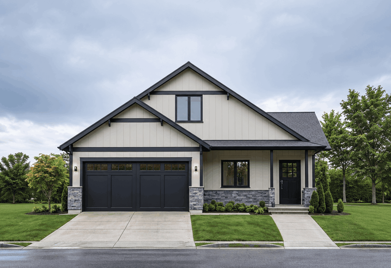 Front elevation of a Craftsman home featuring covered porch, stone and shake siding, and gable roof. Plan #162-1137