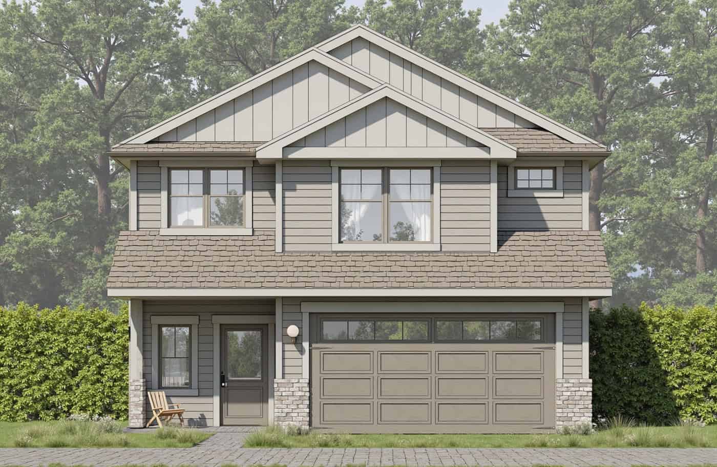 Craftsman facade with covered front porch, stone accents, lap siding, and gable roofline. 3 beds, 1,797 sq ft - Plan #162-1156.