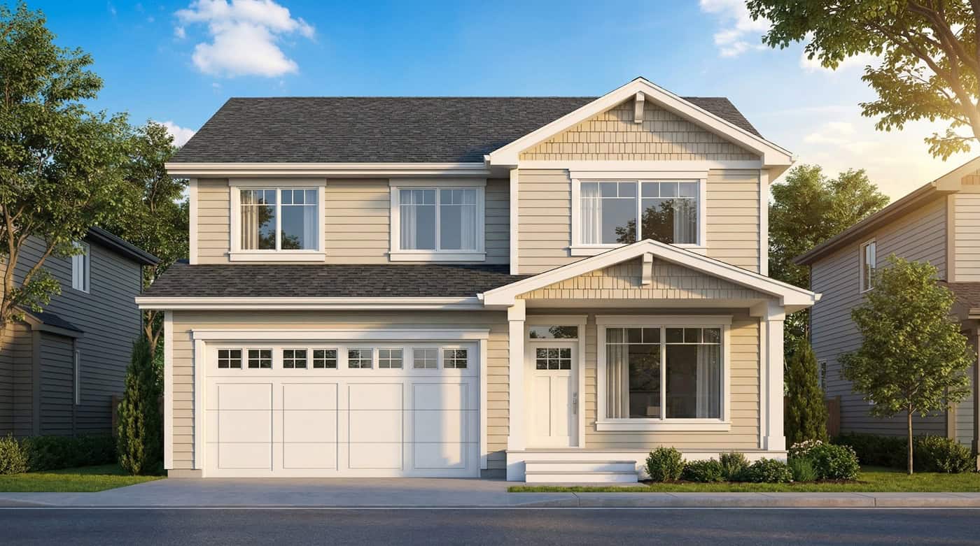 Two-story Craftsman elevation with covered front porch, shiplap siding, gable roofline, and front-entry garage. Plan #162-1160.