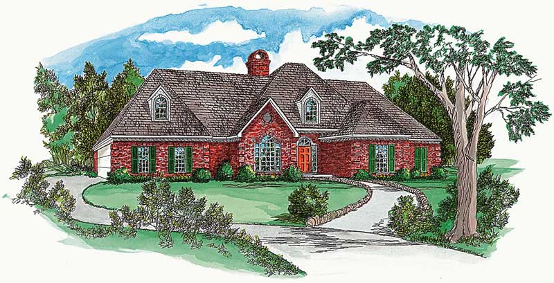 3-Bedroom, 1556 Sq Ft European House Plan - 164-1214 - Front Exterior