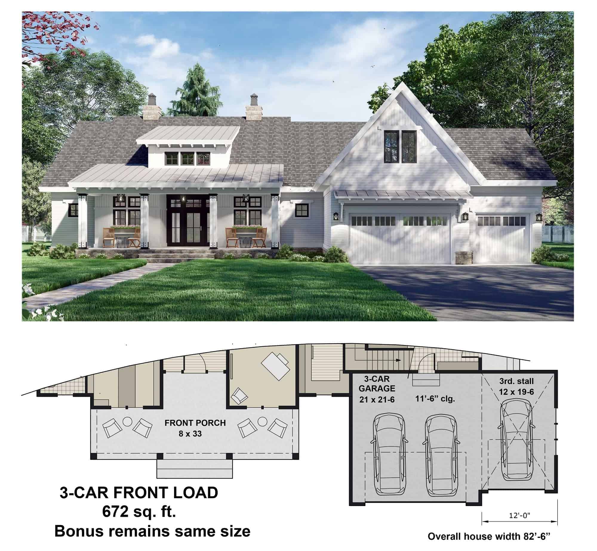 Front Load 3-Car Garage Option Layout
