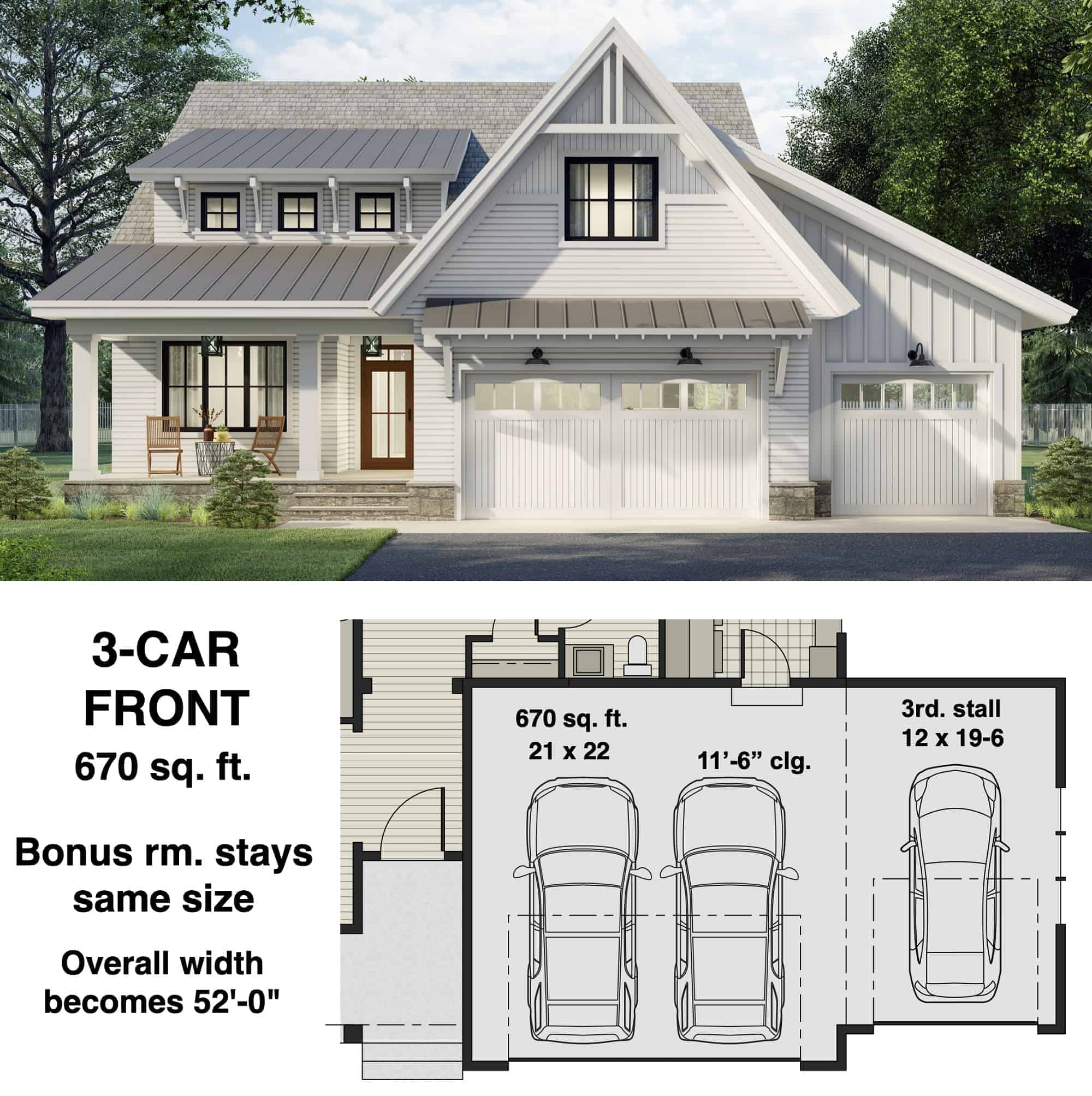 Front Load 3-Car Garage Option Layout
