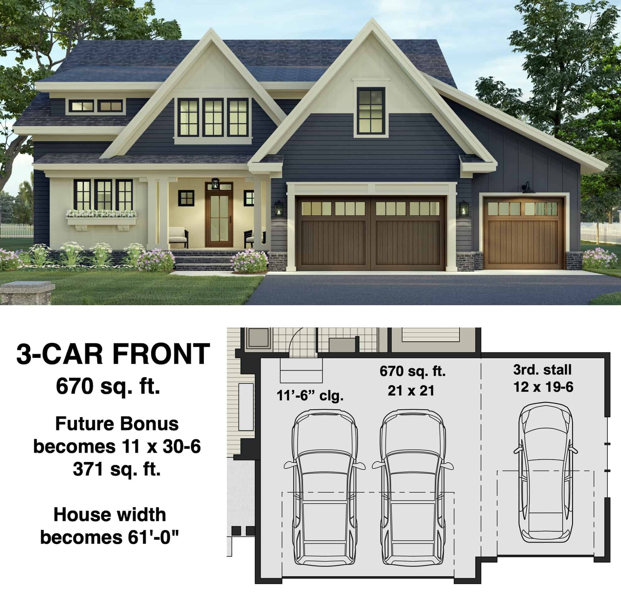Front Load 3-Car Garage Option Layout