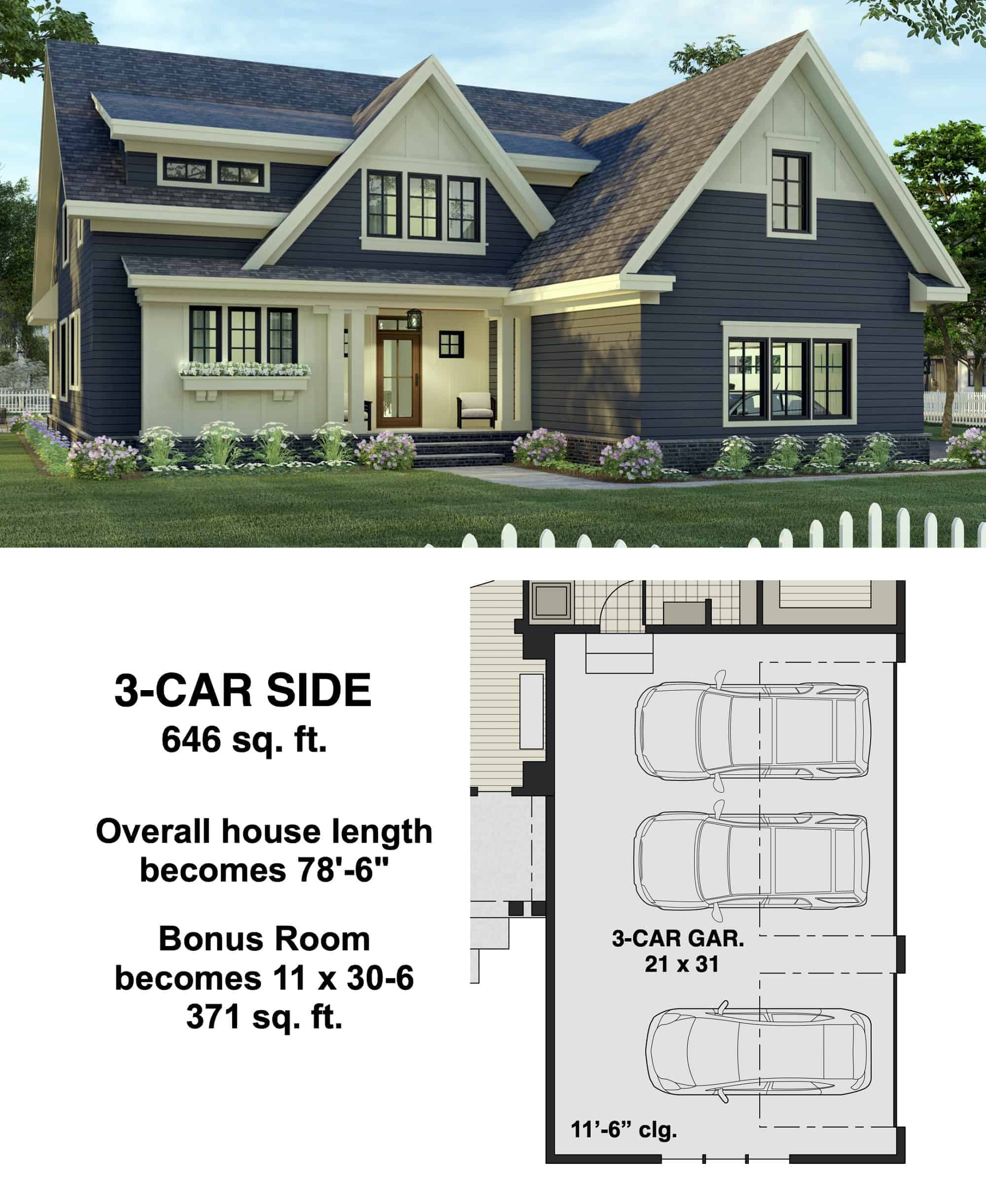 Side Load 3-Car Garage Option Layout