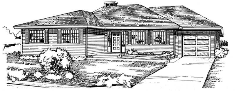 3-Bedroom, 1404 Sq Ft Ranch House Plan - 167-1071 - Front Exterior