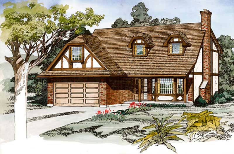 4-Bedroom, 2018 Sq Ft Tudor House Plan - 167-1156 - Front Exterior