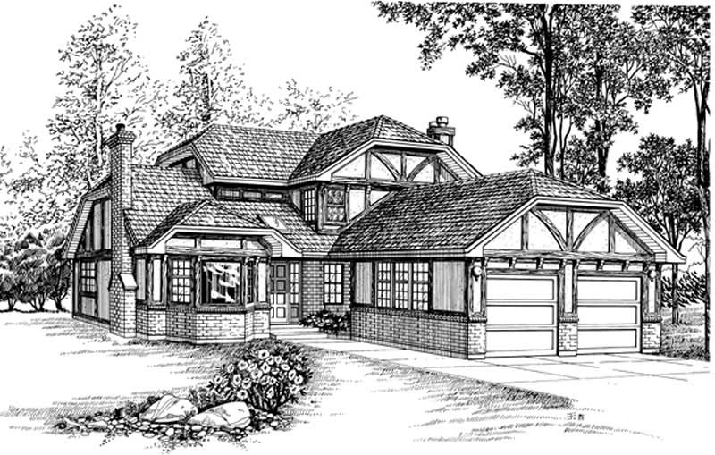 4-Bedroom, 2453 Sq Ft Tudor House Plan - 167-1351 - Front Exterior