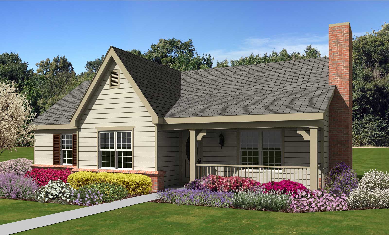 3-Bedroom, 1227 Sq Ft Country Home Plan - 170-1394 - Main Exterior
