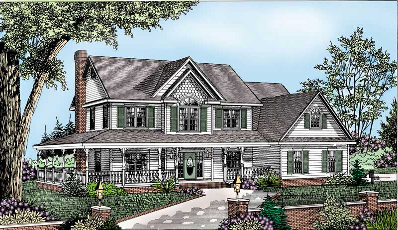 4-Bedroom, 2198 Sq Ft Country Home Plan - 173-1001 - Main Exterior