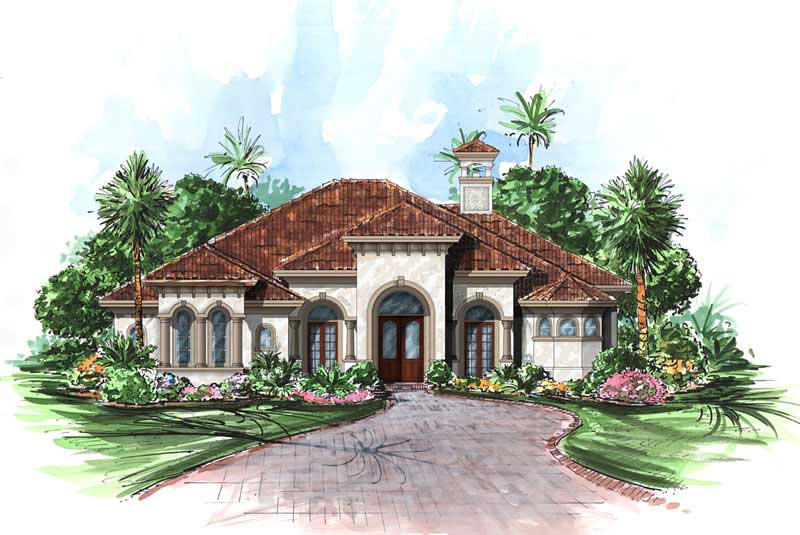 4-Bedroom, 3274 Sq Ft Mediterranean House Plan - 175-1005 - Front Exterior