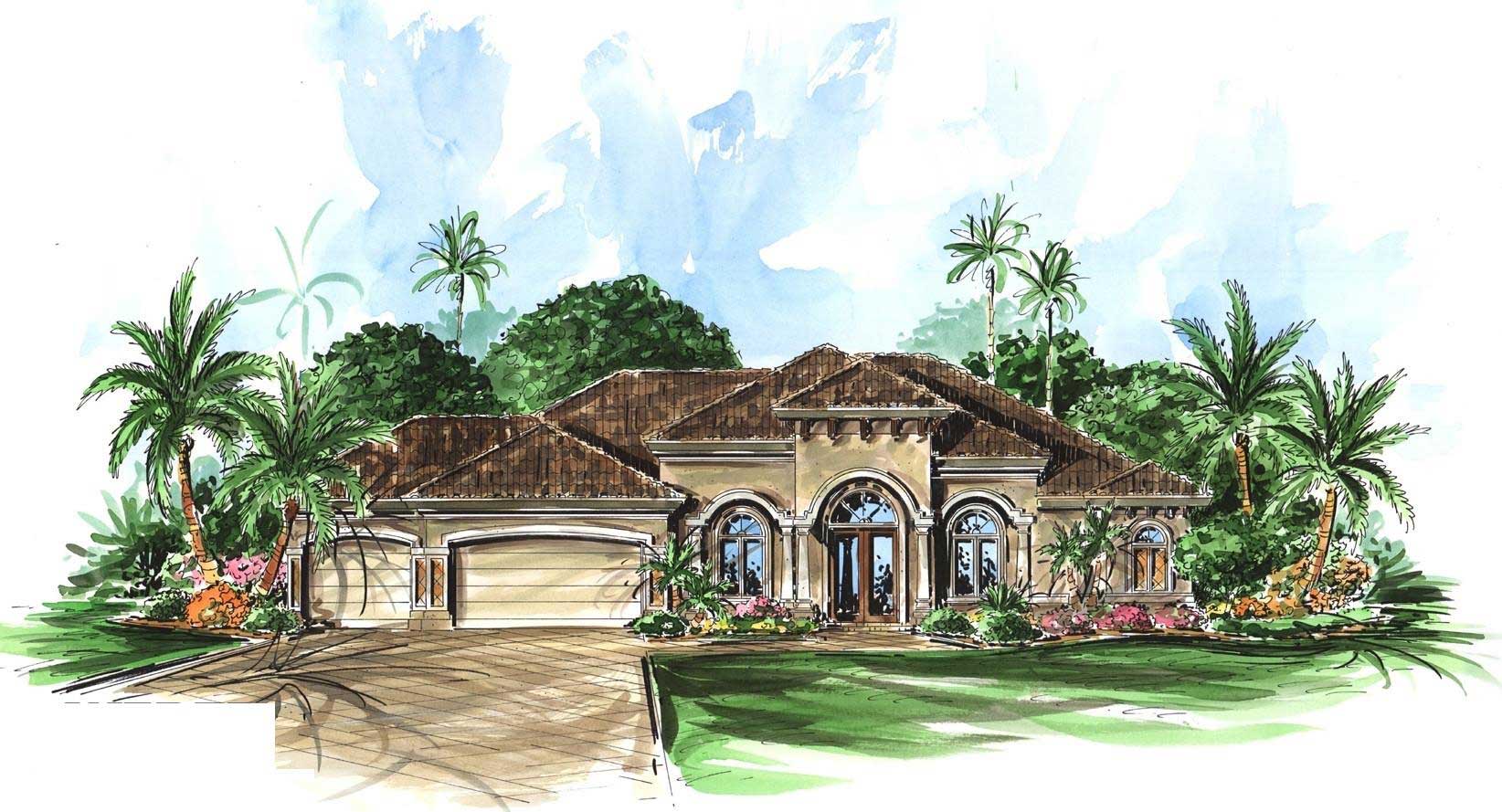 3-Bedroom, 2566 Sq Ft Mediterranean Home Plan - 175-1034 - Main Exterior