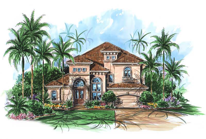 4-Bedroom, 3430 Sq Ft Mediterranean Home Plan - 175-1076 - Main Exterior