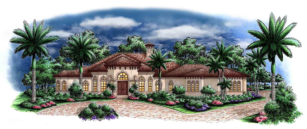 3-Bedroom, 3402 Sq Ft Mediterranean House Plan - 175-1143 - Front Exterior