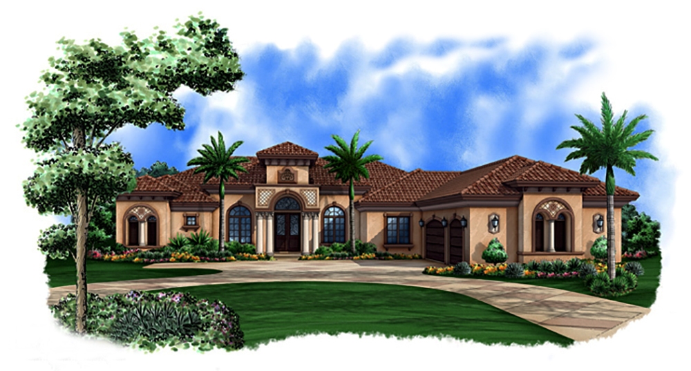 4-Bedroom, 4159 Sq Ft Mediterranean House Plan - 175-1148 - Front Exterior