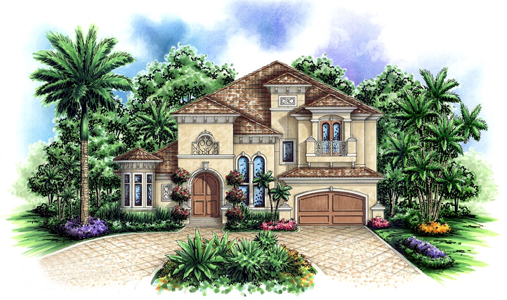 3-Bedroom, 3277 Sq Ft Tuscan House Plan - 175-1152 - Front Exterior