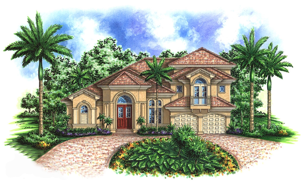 3-Bedroom, 3676 Sq Ft Mediterranean Home Plan - 175-1156 - Main Exterior