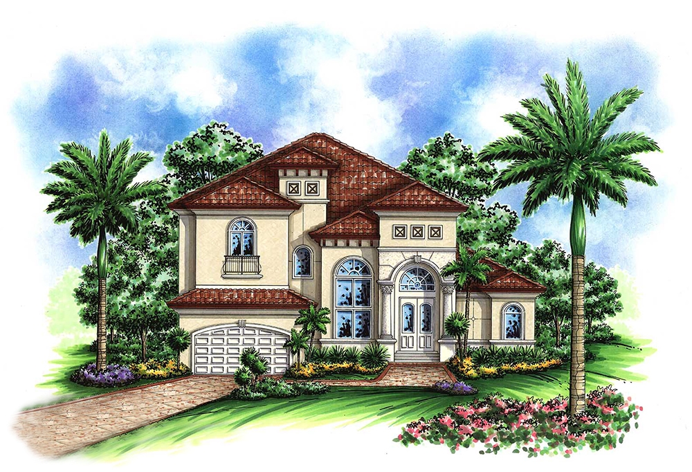 3-Bedroom, 3736 Sq Ft Mediterranean Home Plan - 175-1157 - Main Exterior