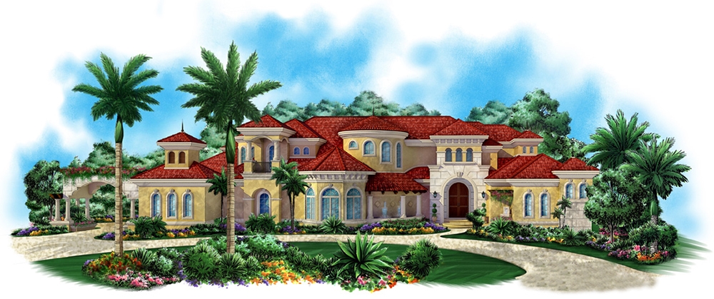 4-Bedroom, 9202 Sq Ft Mediterranean Home Plan - 175-1186 - Main Exterior