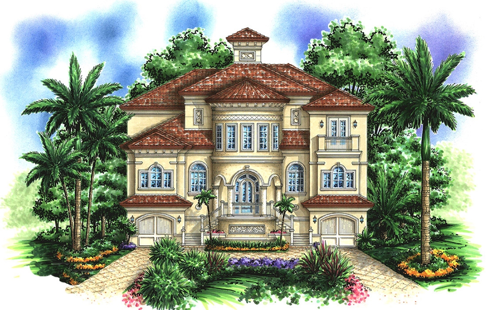 4-Bedroom, 4926 Sq Ft Mediterranean Home Plan - 175-1192 - Main Exterior