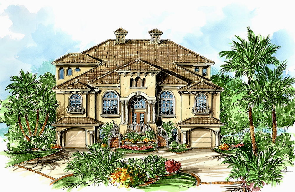 3-Bedroom, 3666 Sq Ft Mediterranean House Plan - 175-1233 - Front Exterior