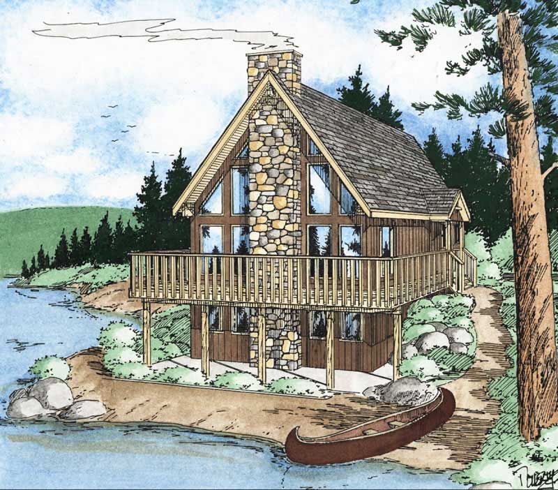 1-Bedroom, 1702 Sq Ft Log Cabin Home Plan - 177-1005 - Main Exterior