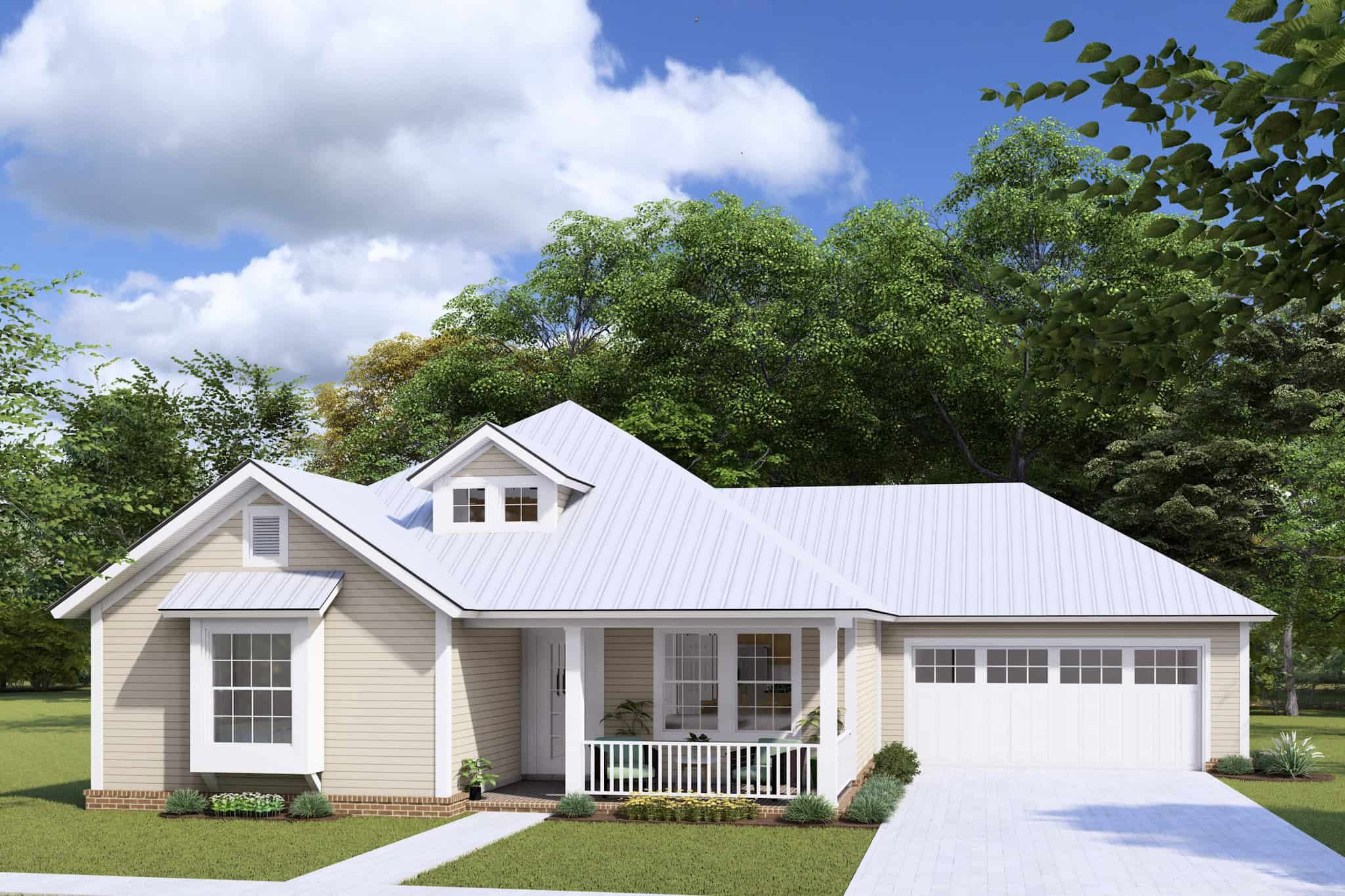 3-Bedroom, 1376 Sq Ft Country House Plan - 178-1177 - Front Exterior