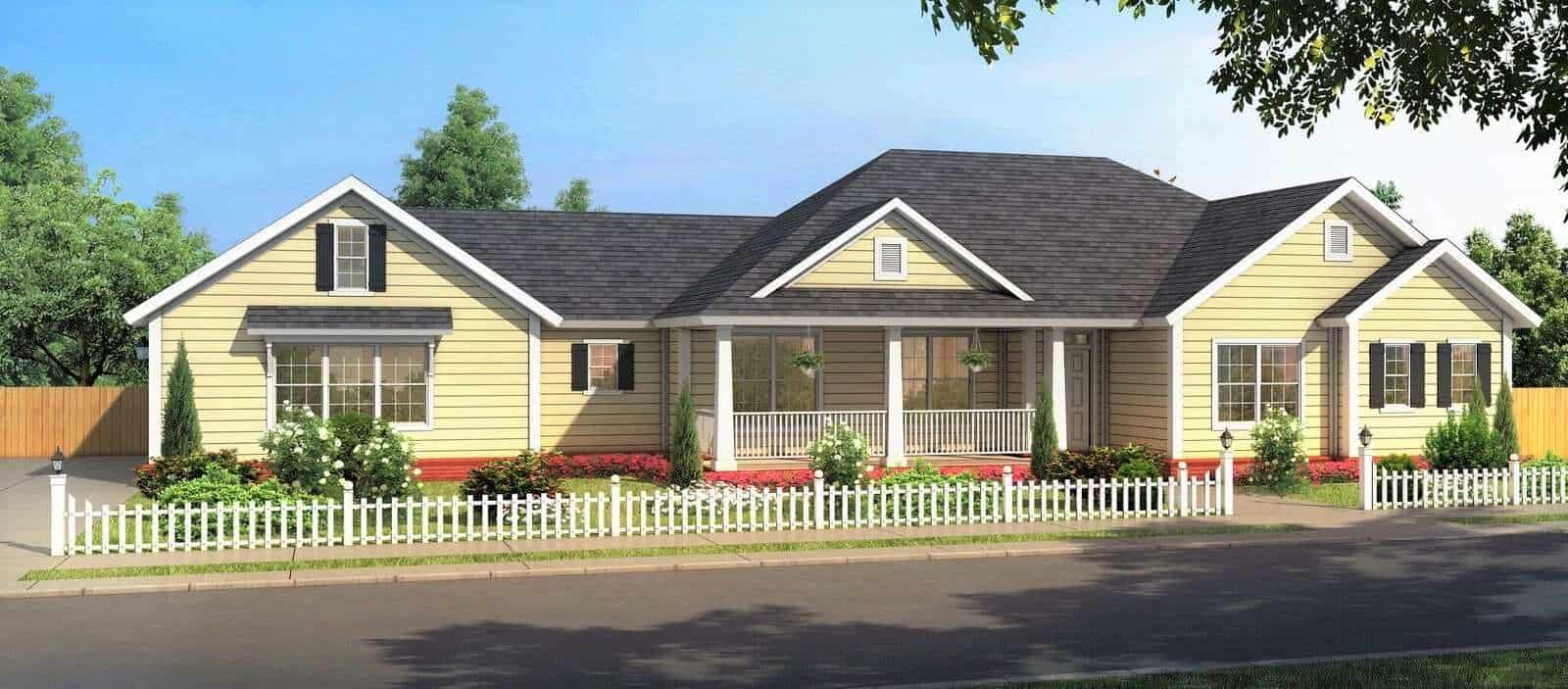 3-Bedroom, 1639 Sq Ft Country Ranch House Plan - 178-1379 - Front Exterior