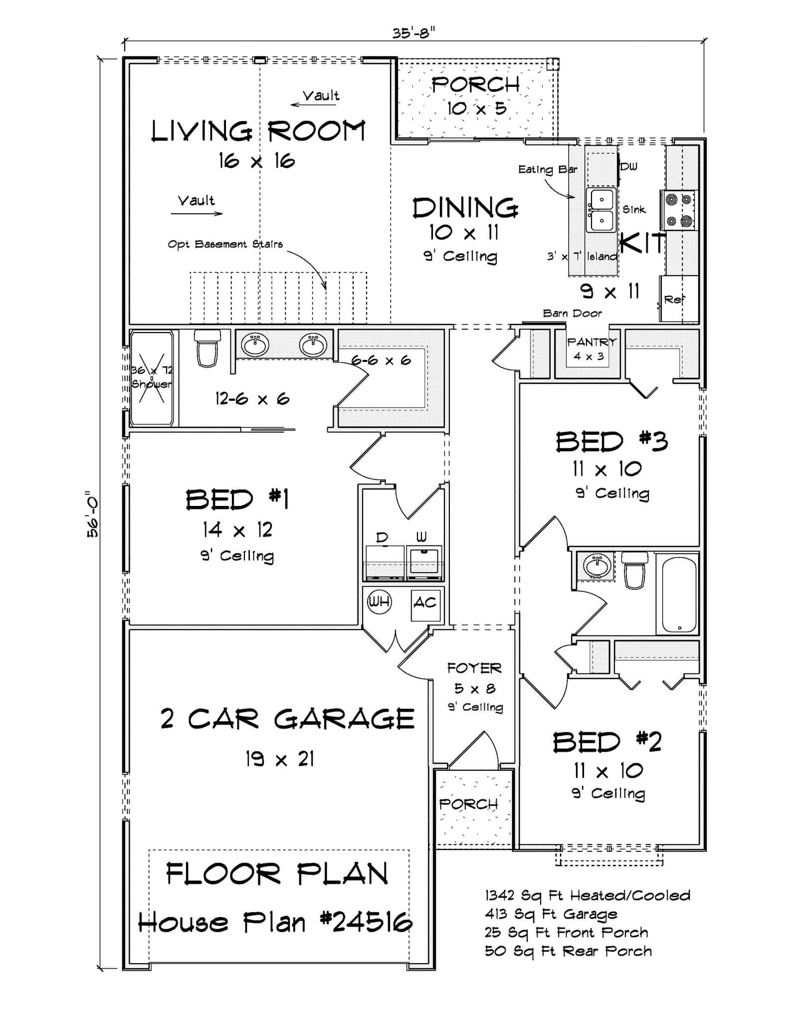 Modern Farmhouse House Plan - 3 Bedrms, 2 Baths - 1342 Sq Ft #178-1496