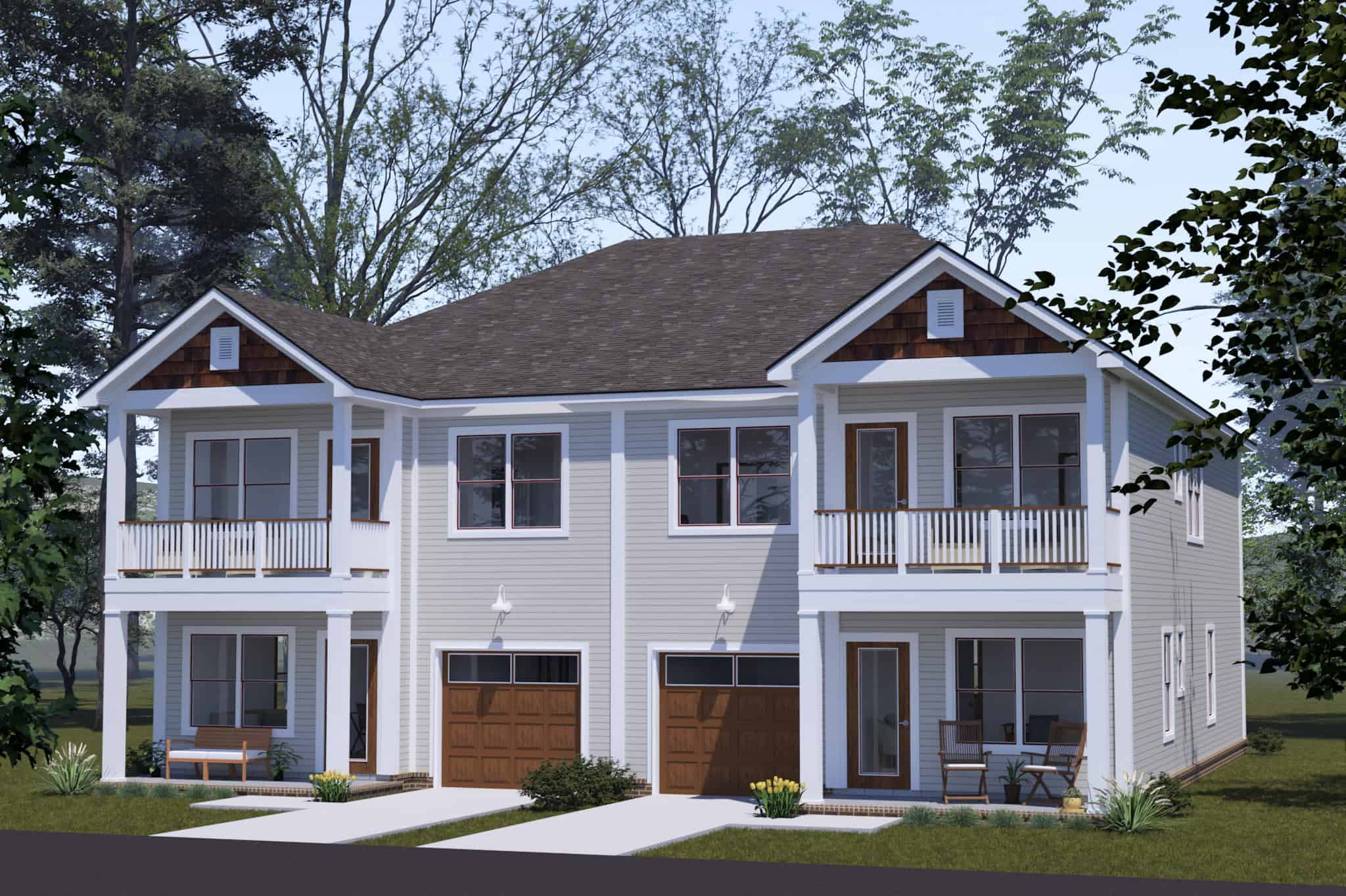 6-Bedroom, 3962 Sq Ft Craftsman Duplex Plan #178-1519 - Main Exterior