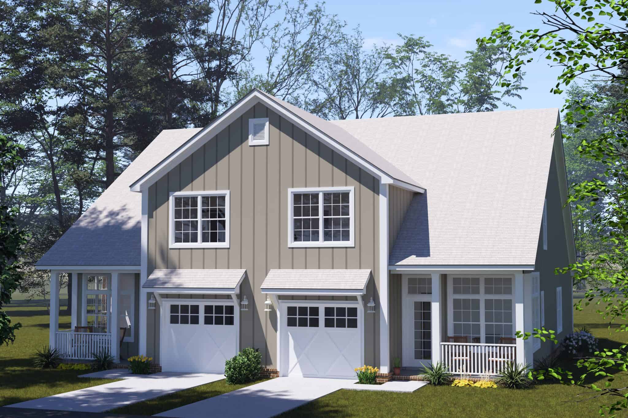2-Bedroom, 1393 Sq Ft Duplex/Multi-Unit House Plan - 178-1573 - Front Exterior