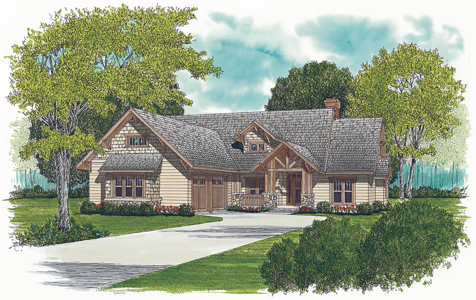 3-Bedroom, 2093 Sq Ft Craftsman House Plan - 180-1008 - Front Exterior